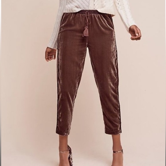 Elevenses Anthropologie Sonia Velvet Joggers Pants Dark Purple Small Cropped - Picture 15 of 16